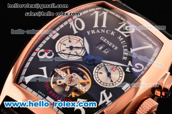 Franck Muller Casablanca Automatic Rose Gold Case with Black Dial and White Number Marking-Black Leather Strap - Click Image to Close